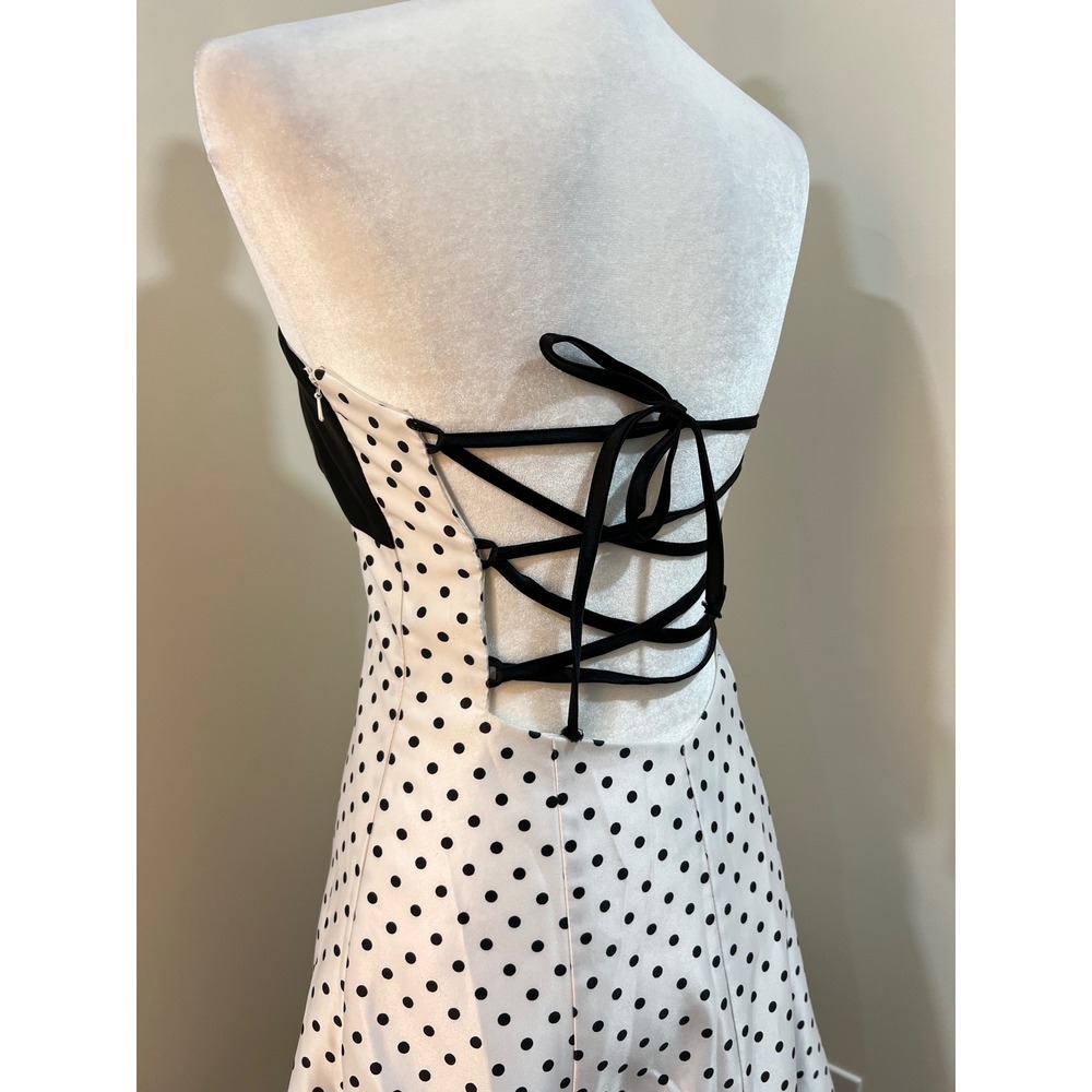 Jessica McClintock Gunne Sax Polka Dot Strapless Corset Dress Black White Size 5 - Picture 3 of 8